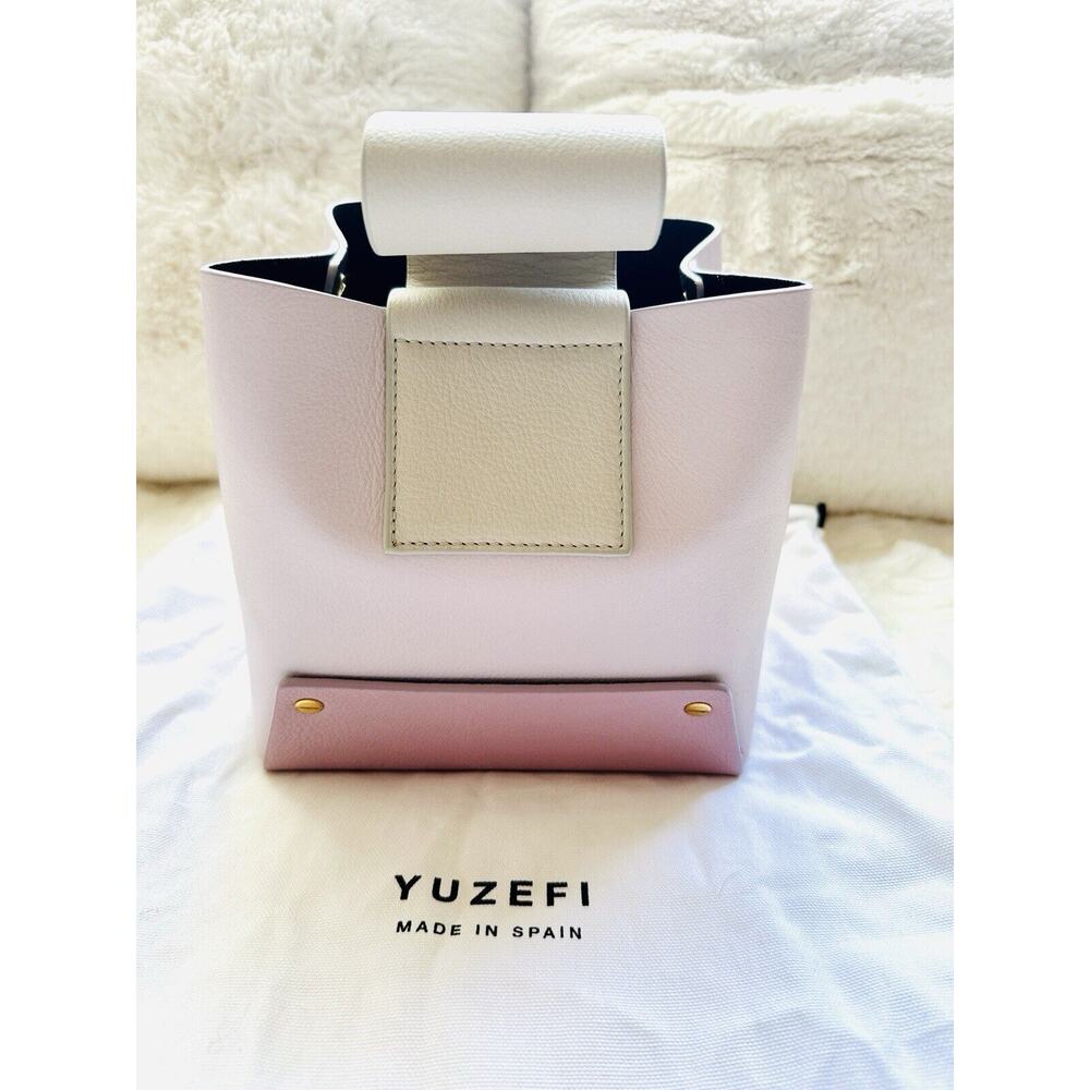 NWT Yuzefi Tab Leather Tote Cube Shape Bag Colorblock Pink Cream Dust Bag $625